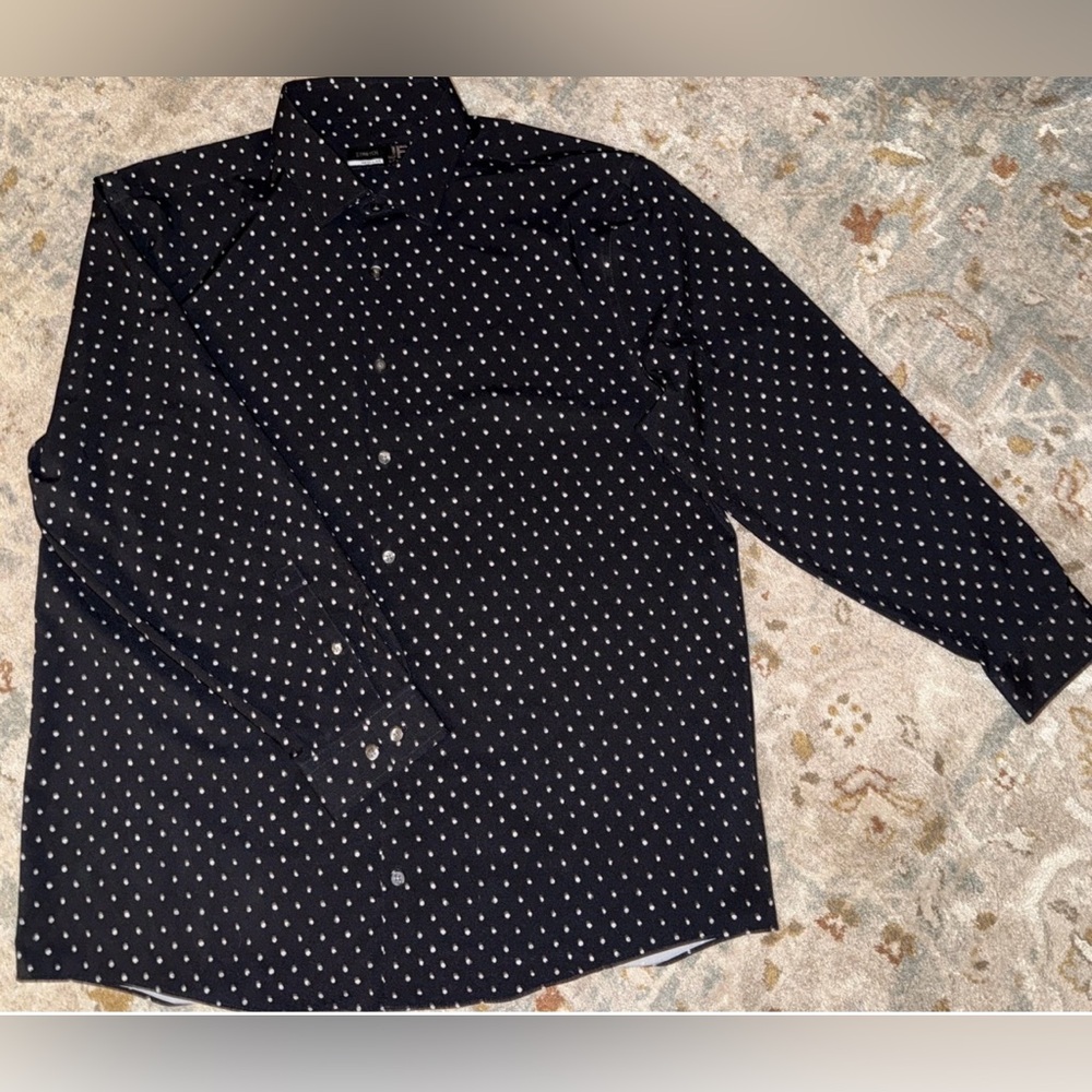 JF J.Ferrar Black and White Polka Dot Shirt sz L